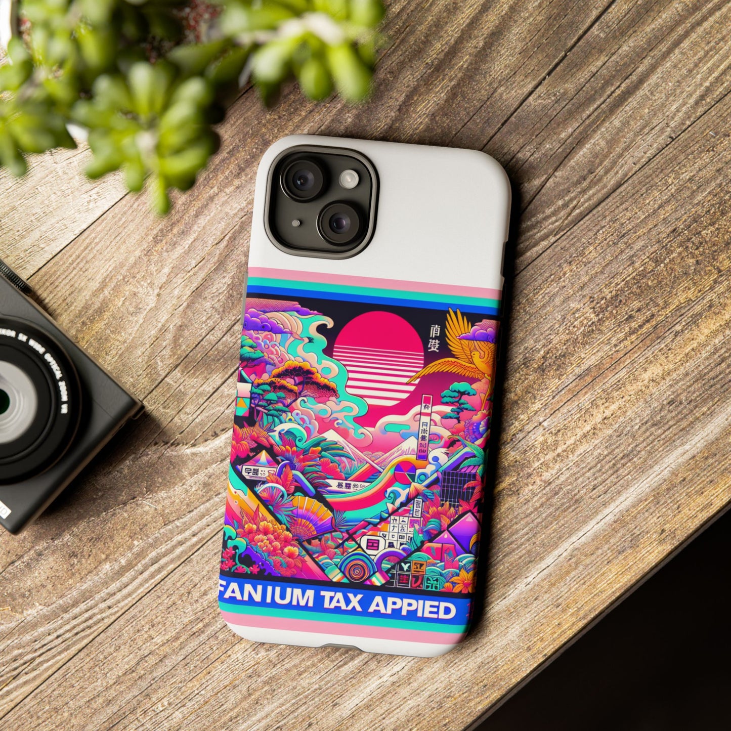 fanum tax applied protective phone case, 3d wrap design, durable silicone liner, uv protected, shock absorbing, fun anime and comic style, ideal gift for tech enthusiasts