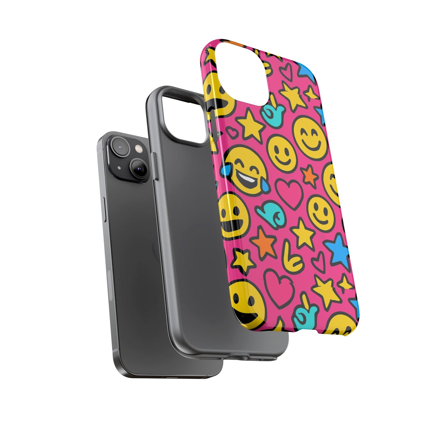 vibrant pink emoji phone case with 3d wrap design for stylish protection compatible with iphone 13, 14, 15 & 16 – all models including pro, pro max & plus