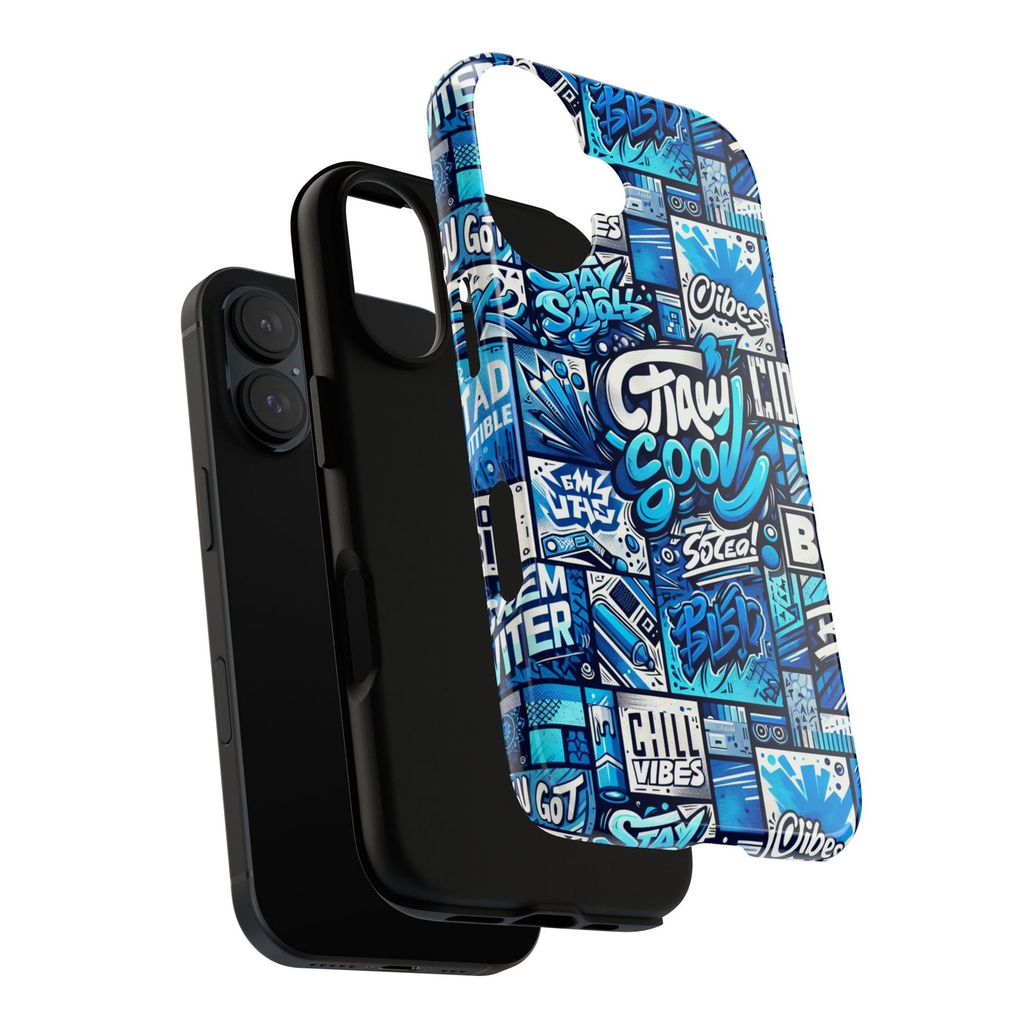 vibrant 3d graphic phone case in blue with playful design for stylish protection compatible with iphone 13, 14, 15 & 16 – all models including pro, pro max & plus