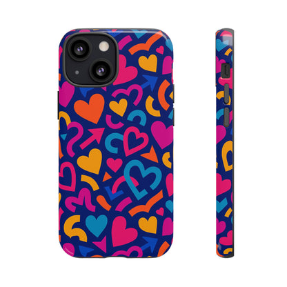 Vibrant Multicolour Heart Pattern Protective Phone Case with 3D Wrap Design for Stylish Smartphone Accessories Compatible with iPhone 13, 14, 15 & 16 – all models including Pro, Pro Max & Plus