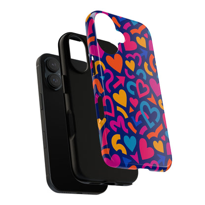 Vibrant Multicolour Heart Pattern Protective Phone Case with 3D Wrap Design for Stylish Smartphone Accessories Compatible with iPhone 13, 14, 15 & 16 – all models including Pro, Pro Max & Plus