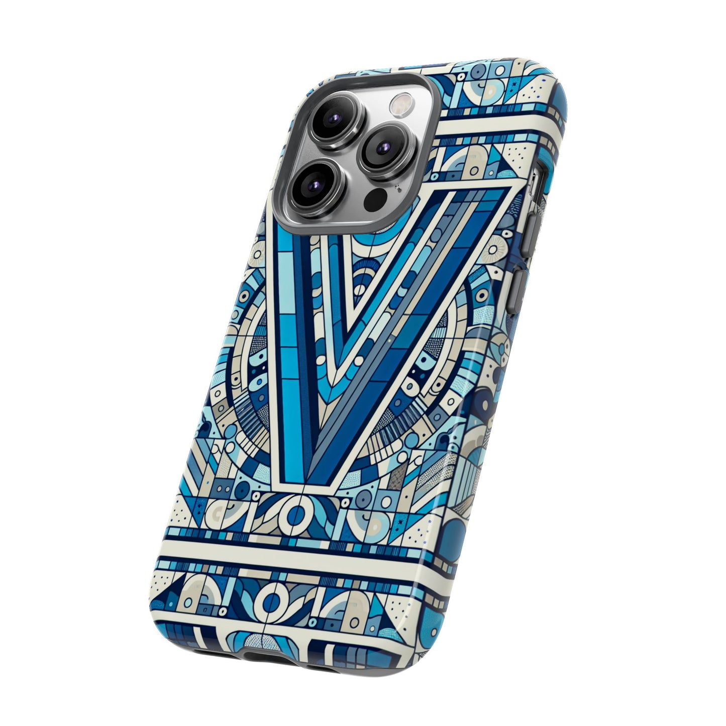 blue alphabet letter v phone case for men women kids durable shockproof cartoon anime style gift