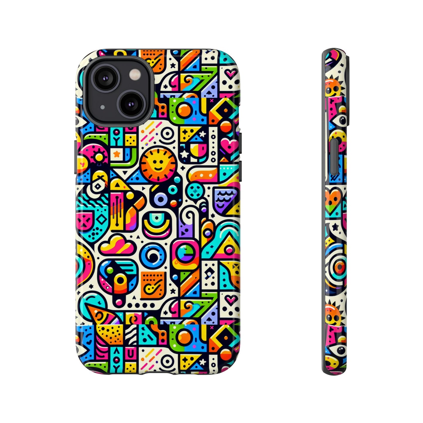 pattern image 9 vibrant shockproof phone case for anime and comic fans with bold geometric design, durable finish, and impact protection compatibility with iphone 13, 14, 15 & 16 – all models including pro, pro max & plus