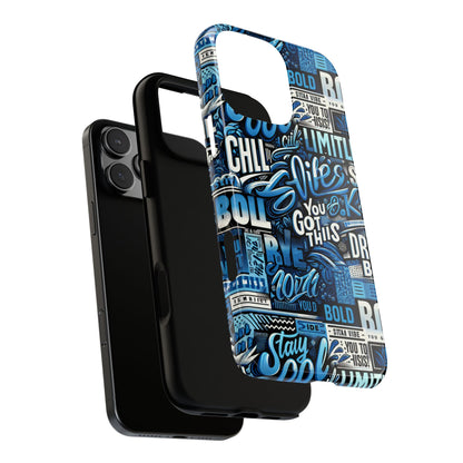 Vibrant Protective Phone Case with Playful Typography Design in Blue – Stylish Self-Expression Accessory Compatible with iPhone 13, 14, 15 & 16 – all models including Pro, Pro Max & Plus