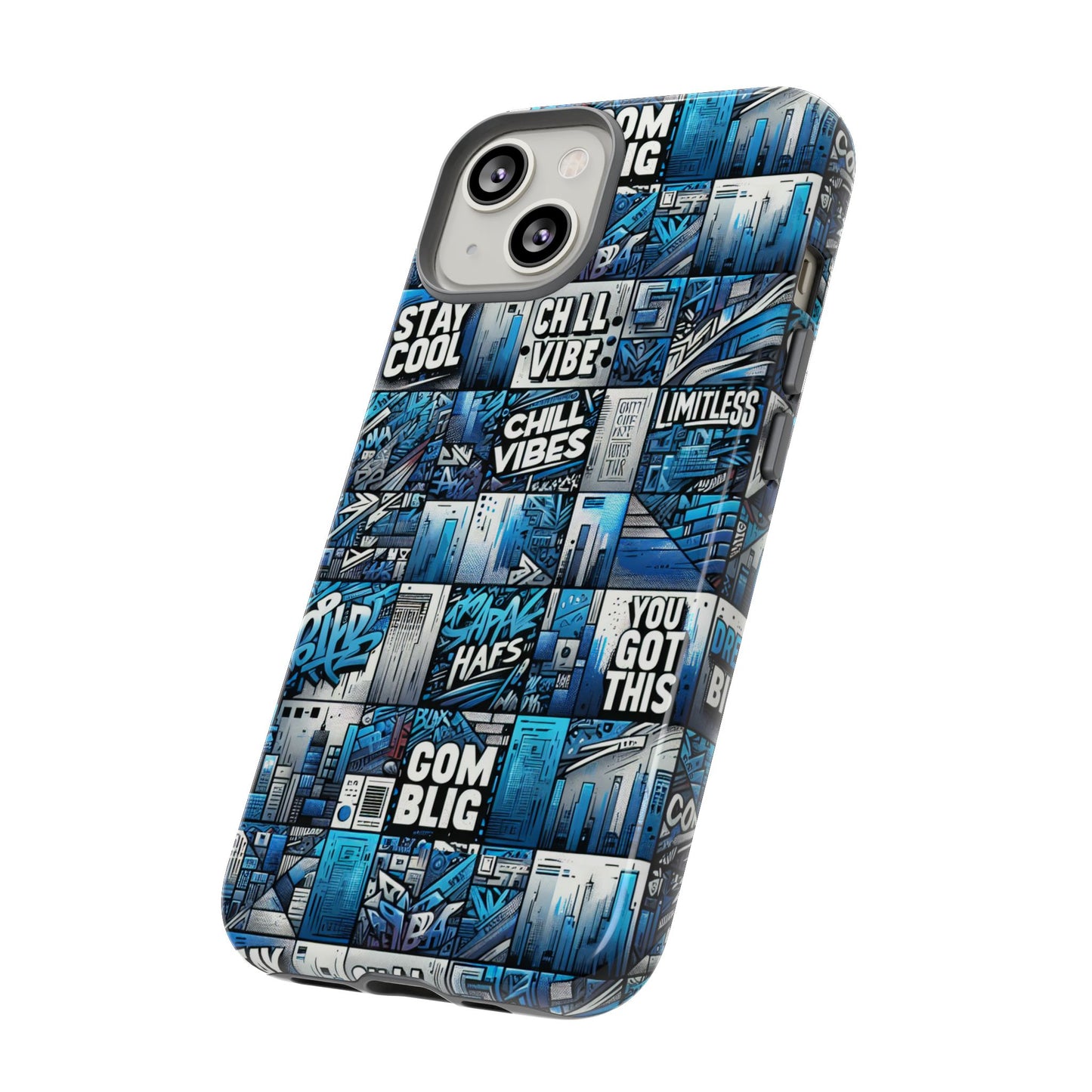 vibrant 3d wrap protective phone case in blue urban aesthetic design for stylish smartphone protection compatible with iphone 13, 14, 15 & 16 – all models including pro, pro max & plus