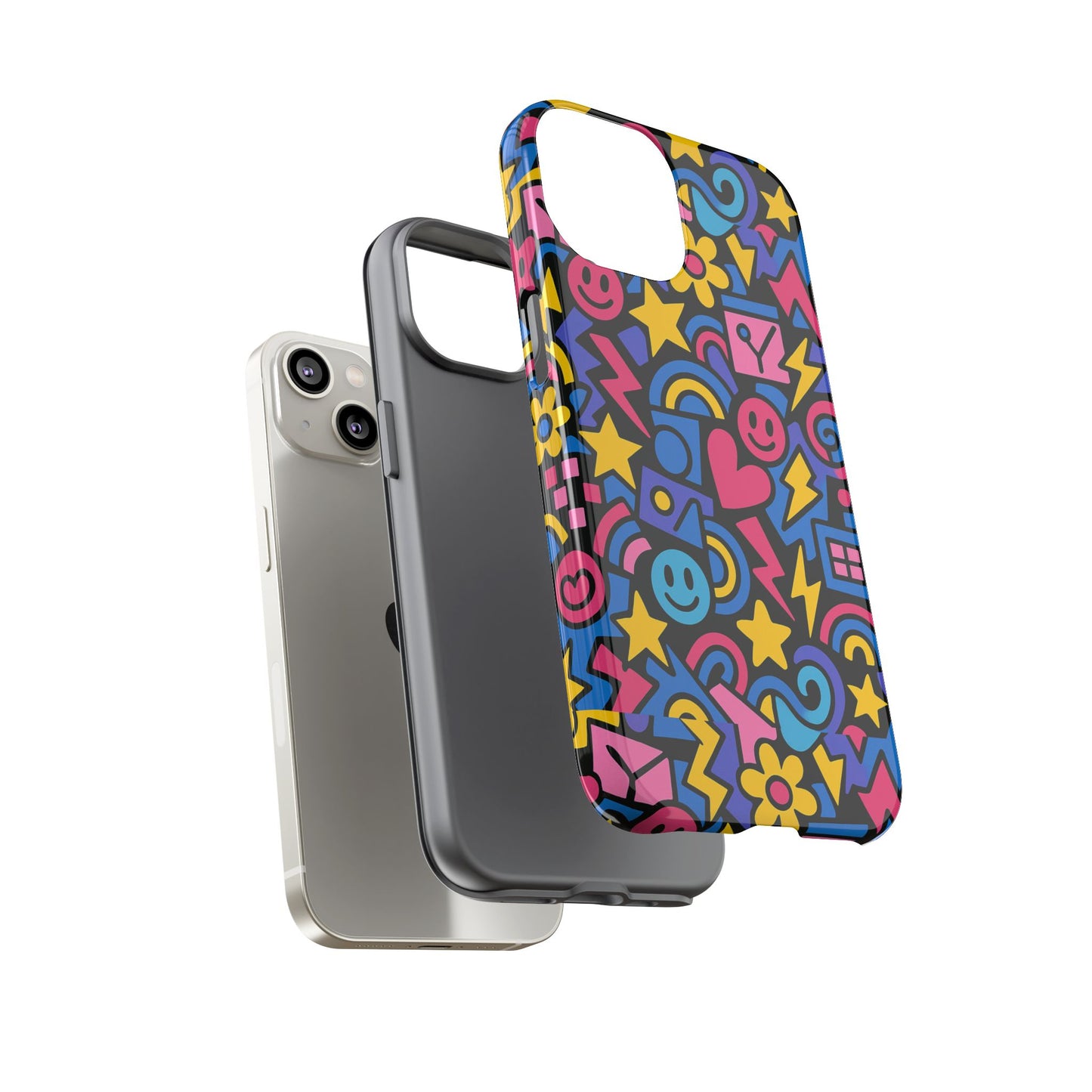 vibrant multicolour cartoon protective phone case – playful 3d design for stylish protection – compatible with iphone 13, 14, 15 & 16 – all models including pro, pro max & plus