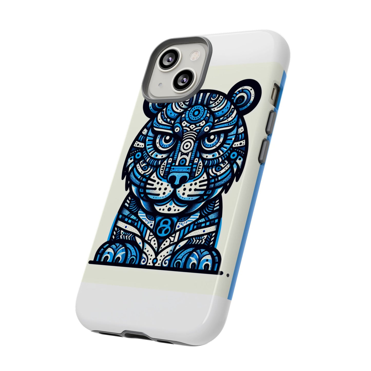 vibrant blue geometric tiger design phone case – stylish protection accessory for self-expression compatible with iphone 13, 14, 15 & 16 – all models including pro, pro max & plus