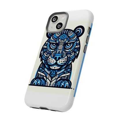 Vibrant Blue Geometric Tiger Design Phone Case – Stylish Protection Accessory for Self-Expression Compatible with iPhone 13, 14, 15 & 16 – all models including Pro, Pro Max & Plus
