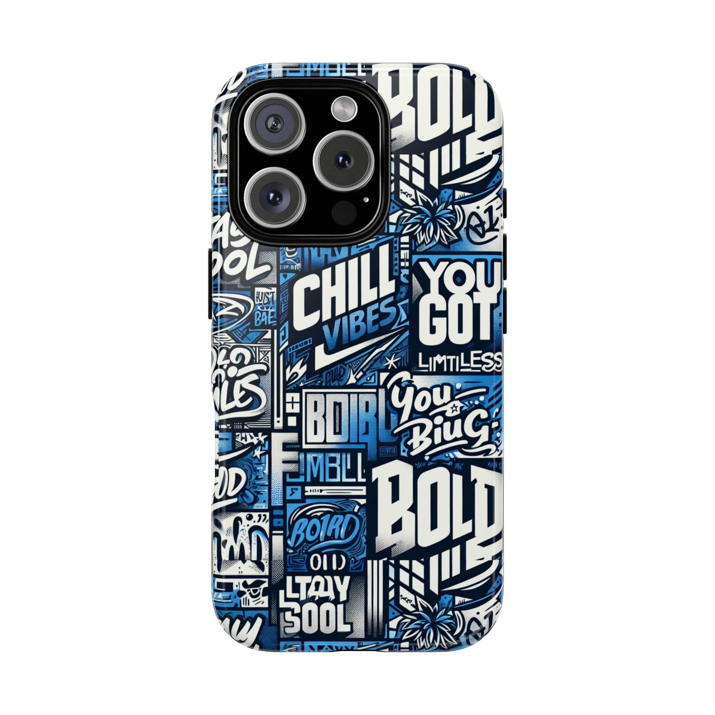 vibrant 3d typography phone case in blue – stylish protection for trendy individuals – compatible with iphone 13, 14, 15 & 16 – all models including pro, pro max & plus