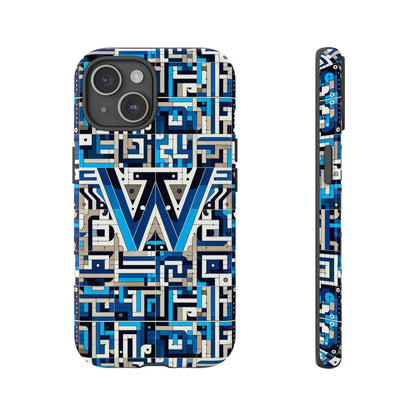 Letter Blue Alphabet W Phone Case for Smartphones Durable Shockproof Protective Cover with 3D Wrap Design for Anime and Comic Style Fans