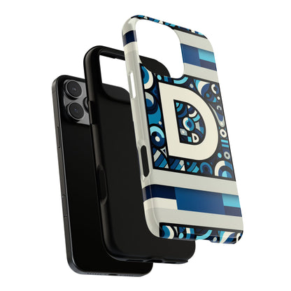 Blue Alphabet Letter D Phone Case with 3D Wrap and Shock Protection for Kids and Teens