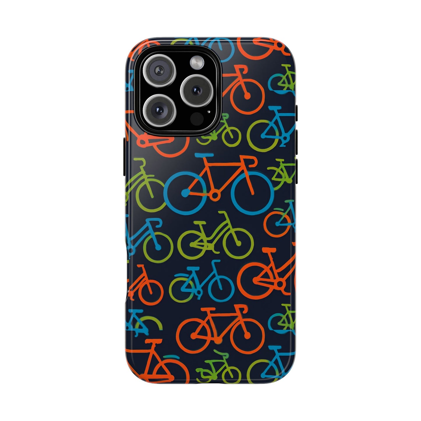 multicolour bicycle print protective phone case for smartphones – vibrant style and trendy accessory compatible with iphone 13, 14, 15 & 16 – all models including pro, pro max & plus