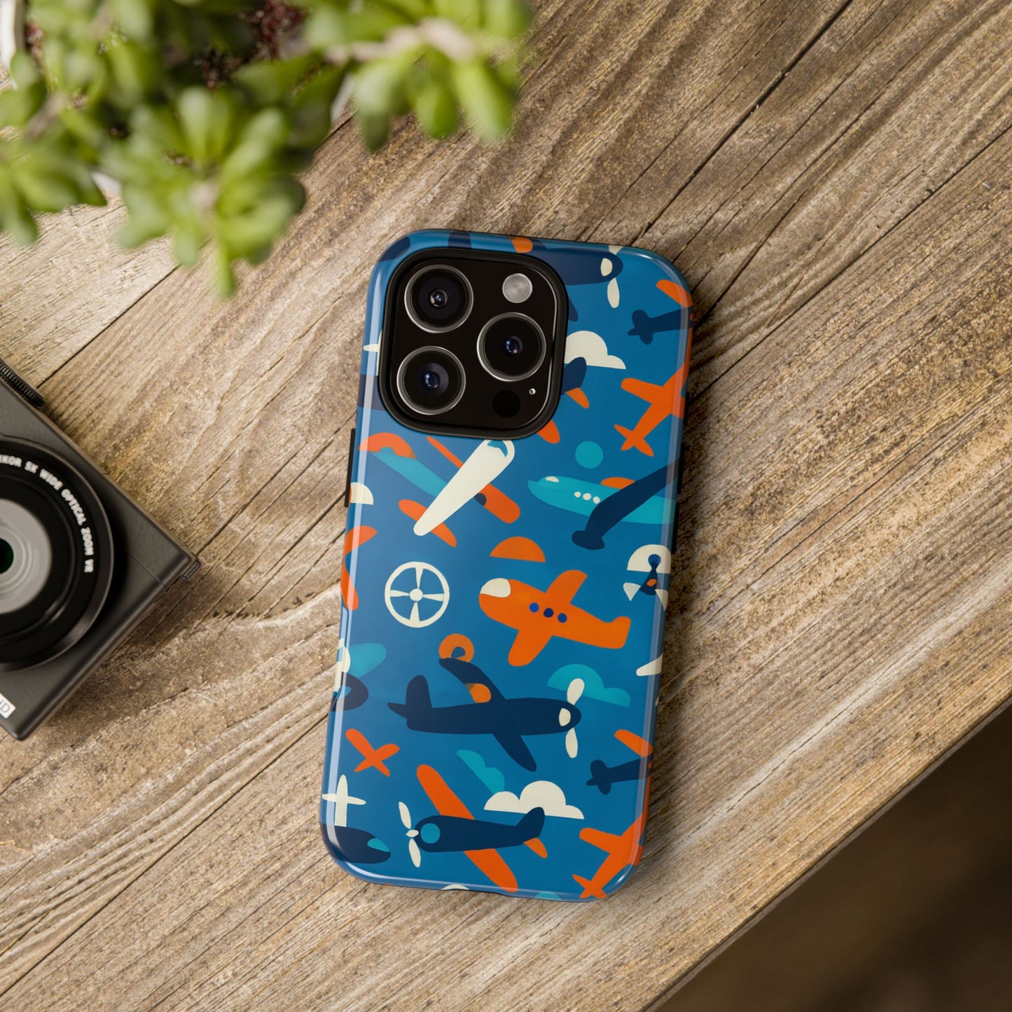 vibrant 3d airplane print phone case in blue – fun retro design for stylish protection – compatible with iphone 13, 14, 15 & 16 – all models including pro, pro max & plus