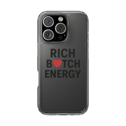 Rich Bitch Energy Clear Phone Case for Confident Individuals - Stylish Protection with Shock-Absorbing Materials and Scratch-Resistant Design for Everyday Use