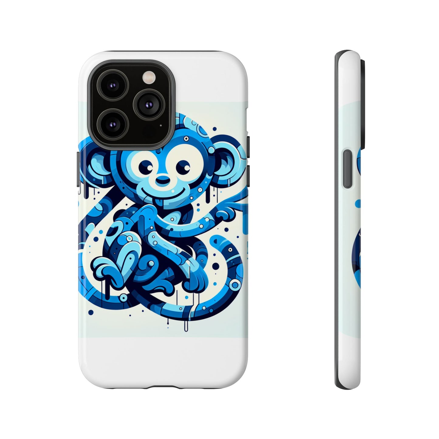 protective 3d wrap phone case with playful monkey design in blue – stylish protection for men and women compatible with iphone 13, 14, 15 & 16 – all models including pro, pro max & plus