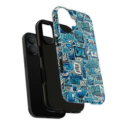 Vibrant Retro Graffiti Phone Case in Blue for Men and Women Stylish Protection Accessory Compatible with iPhone 13, 14, 15 & 16 – all models including Pro, Pro Max & Plus