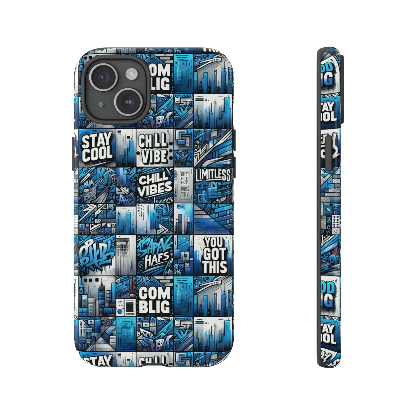 vibrant 3d wrap protective phone case in blue urban aesthetic design for stylish smartphone protection compatible with iphone 13, 14, 15 & 16 – all models including pro, pro max & plus