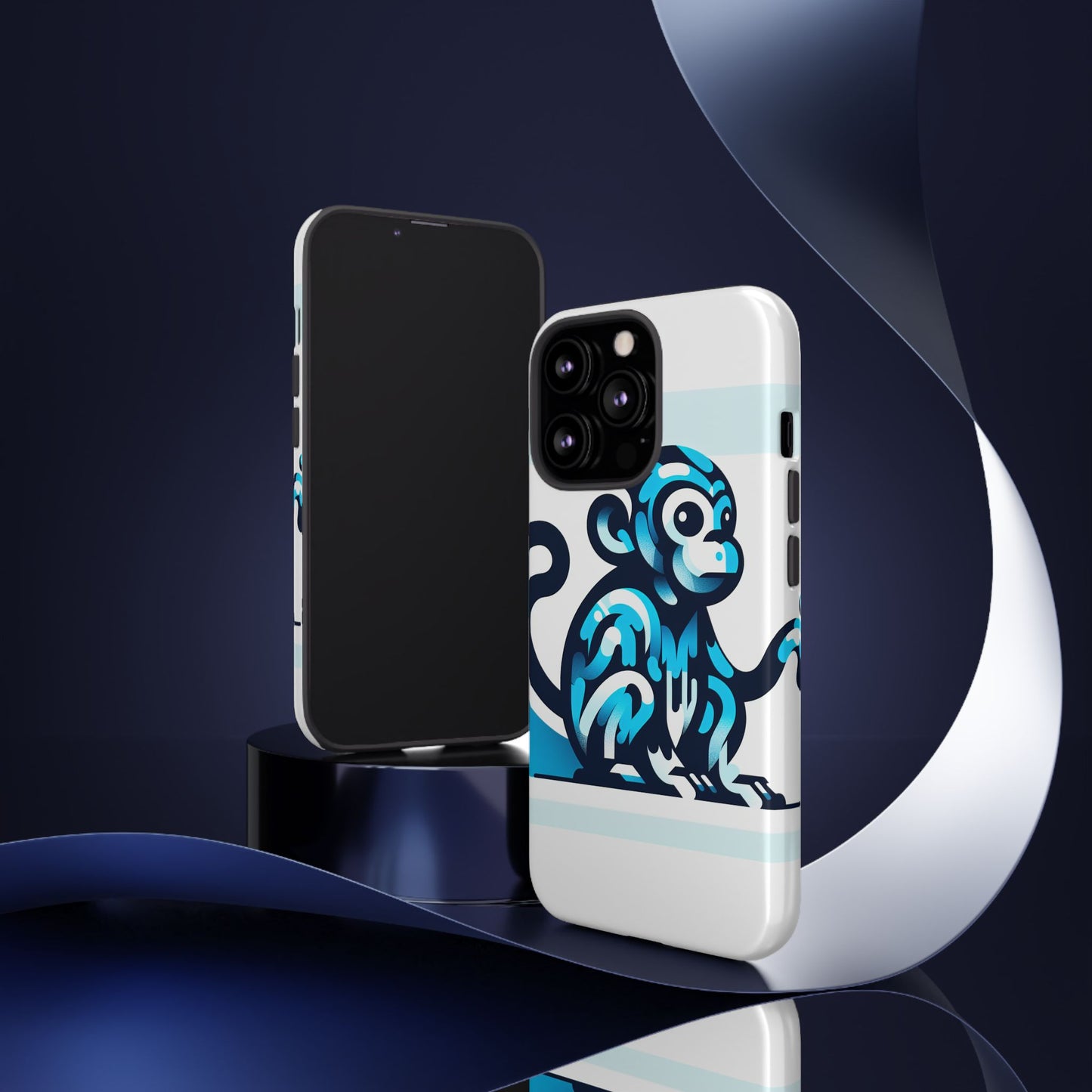 vibrant 3d monkey-inspired phone case for stylish protection in blue – unisex design compatible with iphone 13, 14, 15 & 16 – all models including pro, pro max & plus