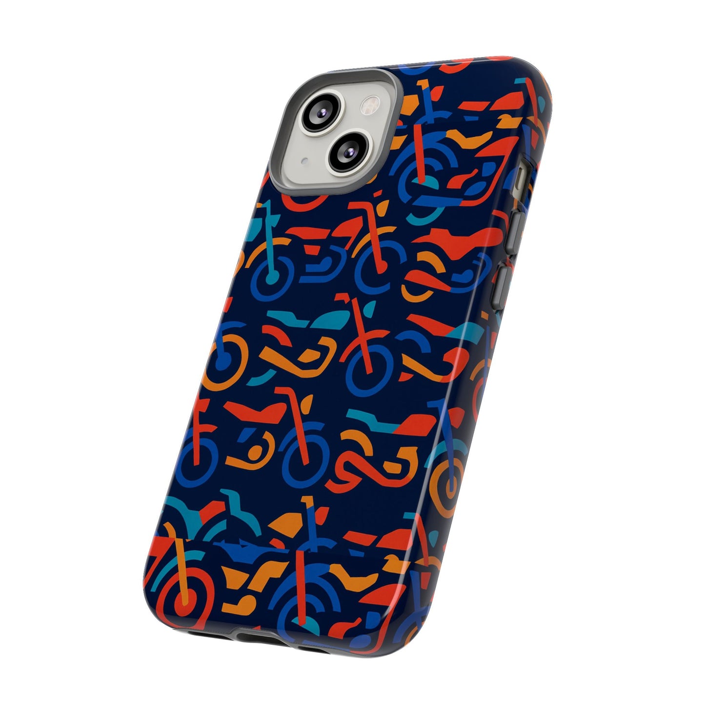 vibrant 3d multicolour motorcycle pattern protective phone case for creative individuals – stylish protection compatible with iphone 13, 14, 15 & 16 – all models including pro, pro max & plus