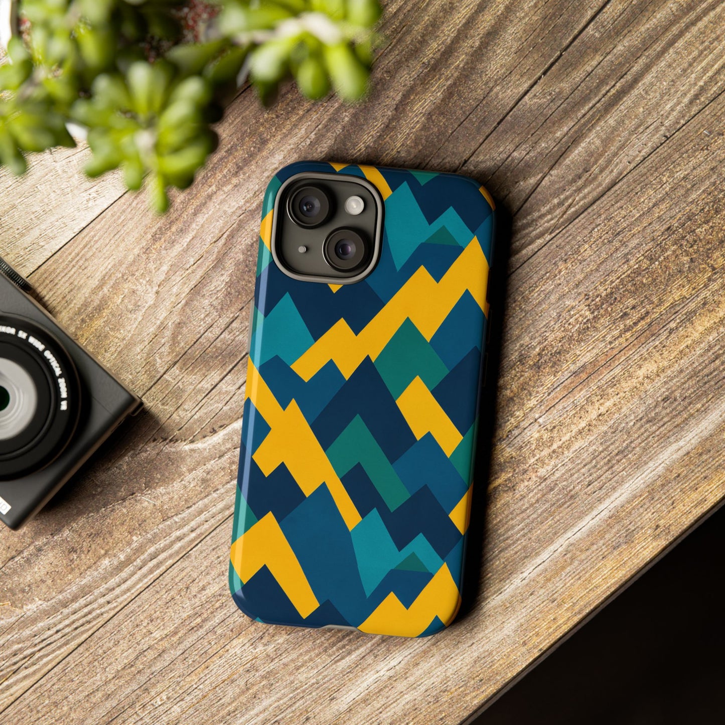 vibrant geometric mountain design protective phone case for unique style and durable protection compatible with iphone 13, 14, 15 & 16 – all models including pro, pro max & plus