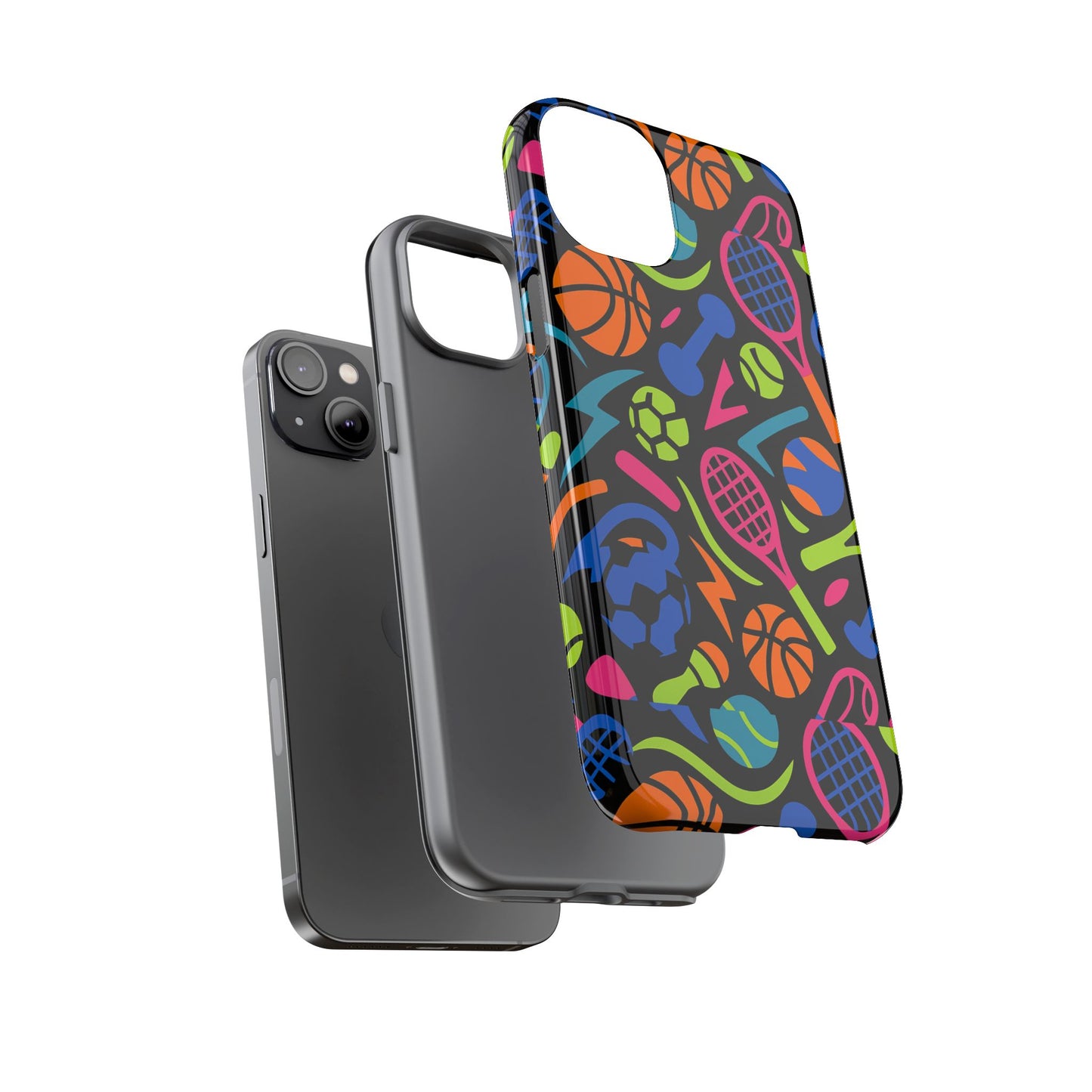 vibrant 3d sport-themed protective phone case in multicolour design for active lifestyle compatible with iphone 13, 14, 15 & 16 – all models including pro, pro max & plus