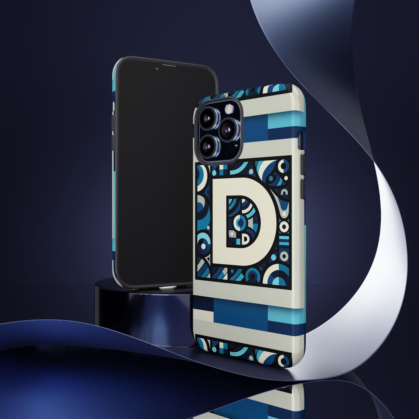 blue alphabet letter d phone case with 3d wrap and shock protection for kids and teens