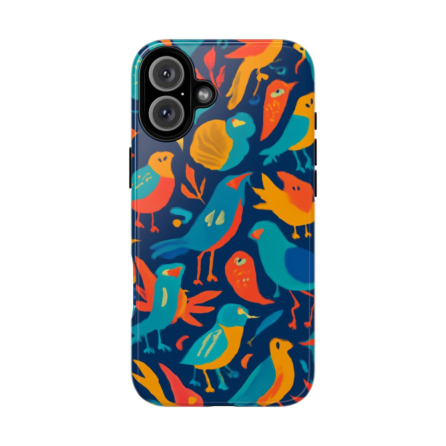 vibrant multicolour bird design phone case for stylish protection – compatible with iphone 13, 14, 15 & 16 – all models including pro, pro max & plus