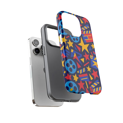 Vibrant Movie Theme Protective Phone Case with 3D Wrap Design – Colourful Stars and Film Reels – Stylish Protection Compatible with iPhone 13, 14, 15 & 16 – All Models Including Pro, Pro Max & Plus