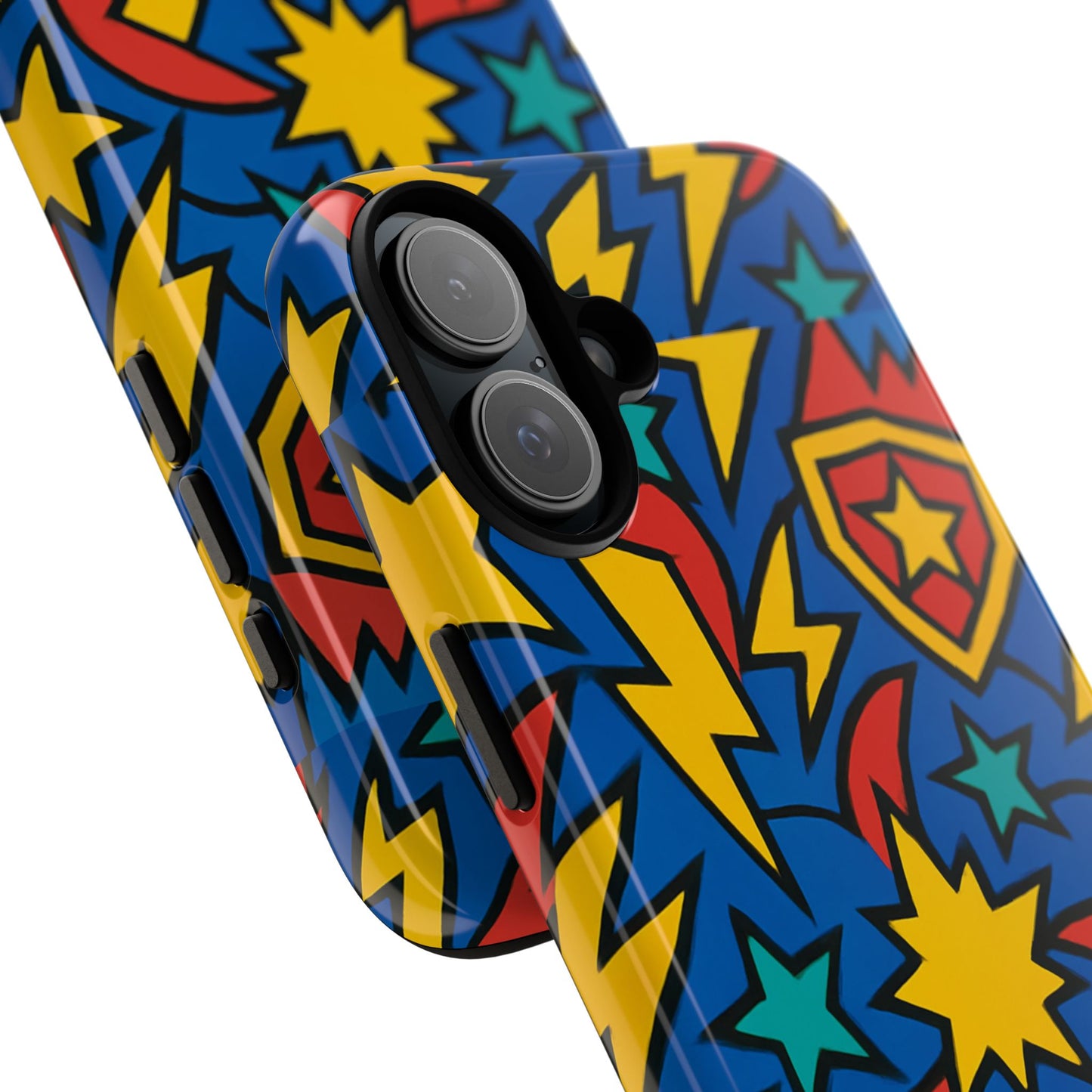 multicolour superhero phone case with 3d design for playful protection compatible with iphone 13, 14, 15 & 16 – all models including pro, pro max & plus