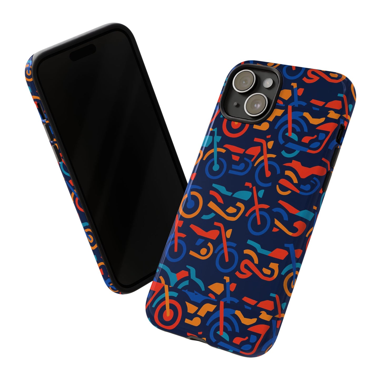 vibrant 3d multicolour motorcycle pattern protective phone case for creative individuals – stylish protection compatible with iphone 13, 14, 15 & 16 – all models including pro, pro max & plus