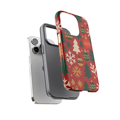 Vibrant Red 3D Wrap Protective Phone Case with Christmas Tree and Ornament Design for Stylish Protection Compatible with iPhone 13, 14, 15 & 16 – all models including Pro, Pro Max & Plus