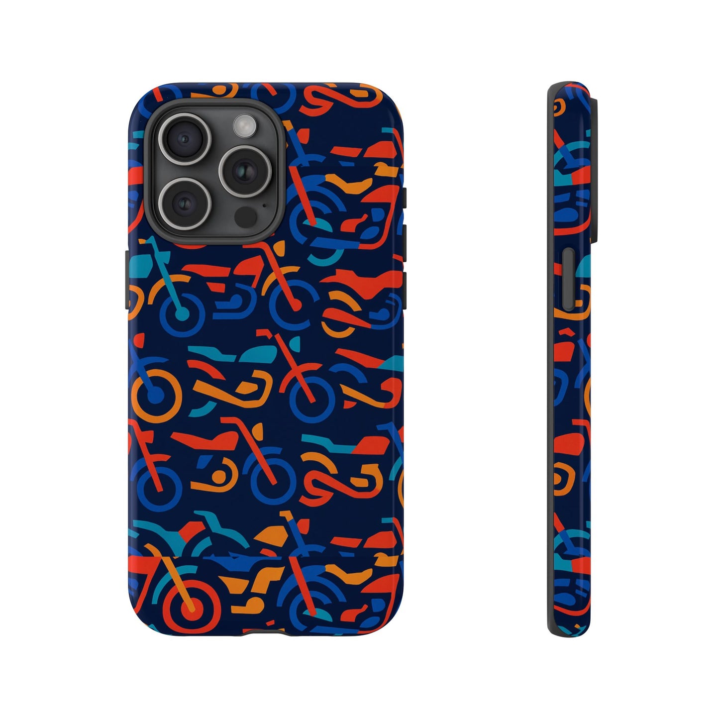 vibrant 3d multicolour motorcycle pattern protective phone case for creative individuals – stylish protection compatible with iphone 13, 14, 15 & 16 – all models including pro, pro max & plus