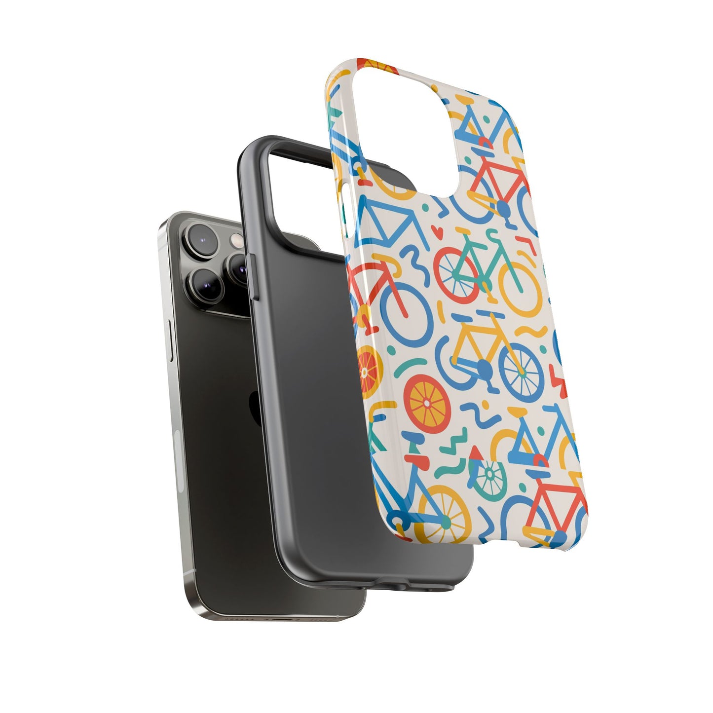 vibrant 3d bicycle print protective phone case – colourful unisex accessory for style and fun – compatible with iphone 13, 14, 15 & 16 – all models including pro, pro max & plus