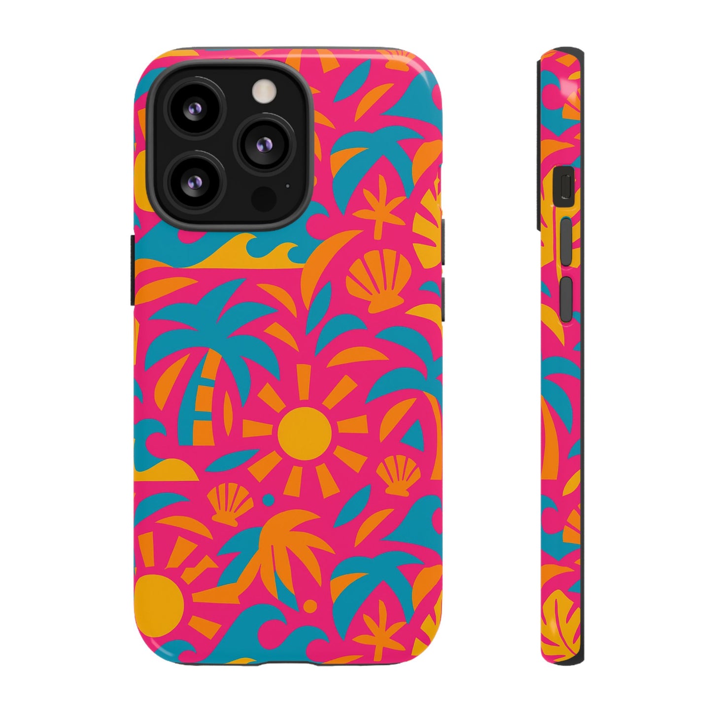 vibrant tropical 3d wrap design protective phone case with retro style – bold accessory for self-expression compatible with iphone 13, 14, 15 & 16 – all models including pro, pro max & plus
