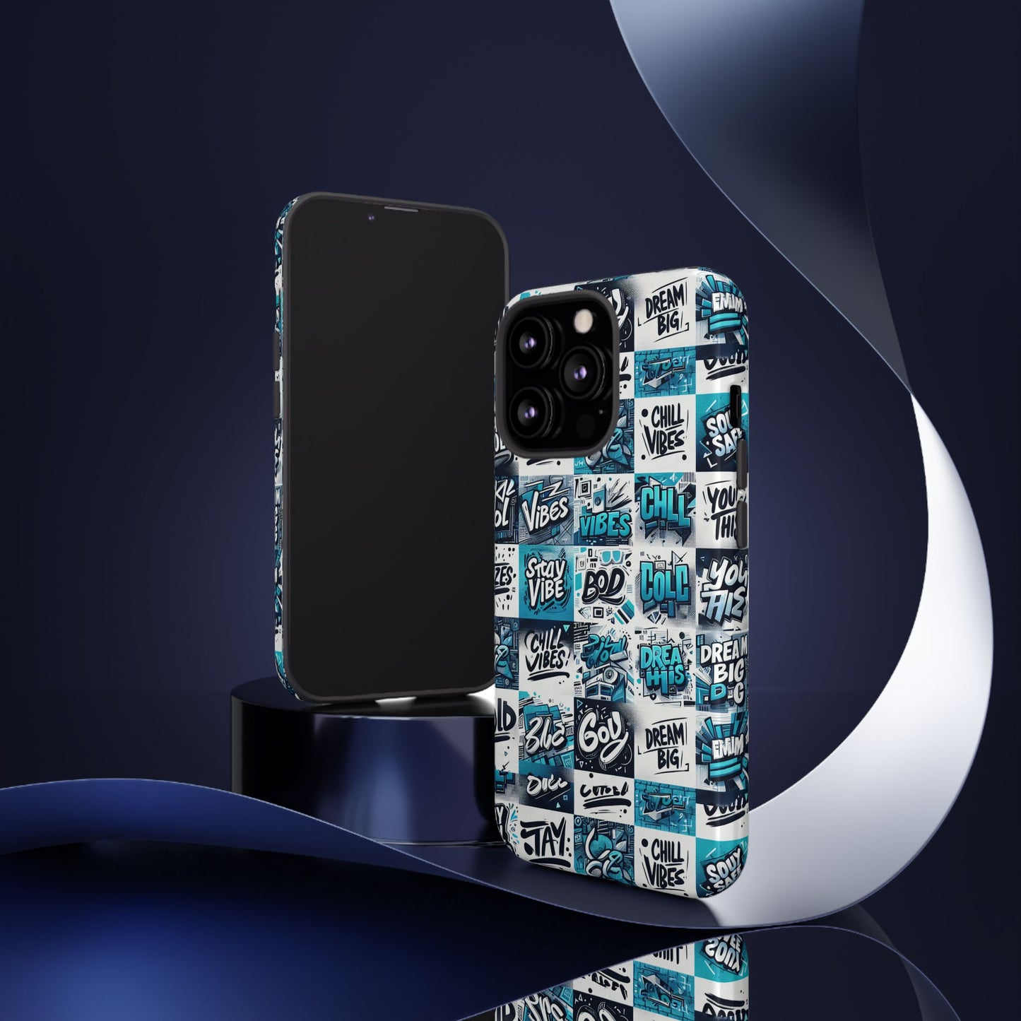vibrant 3d wrap phone case in blue with playful retro design for stylish protection compatible with iphone 13, 14, 15 & 16 – all models including pro, pro max & plus