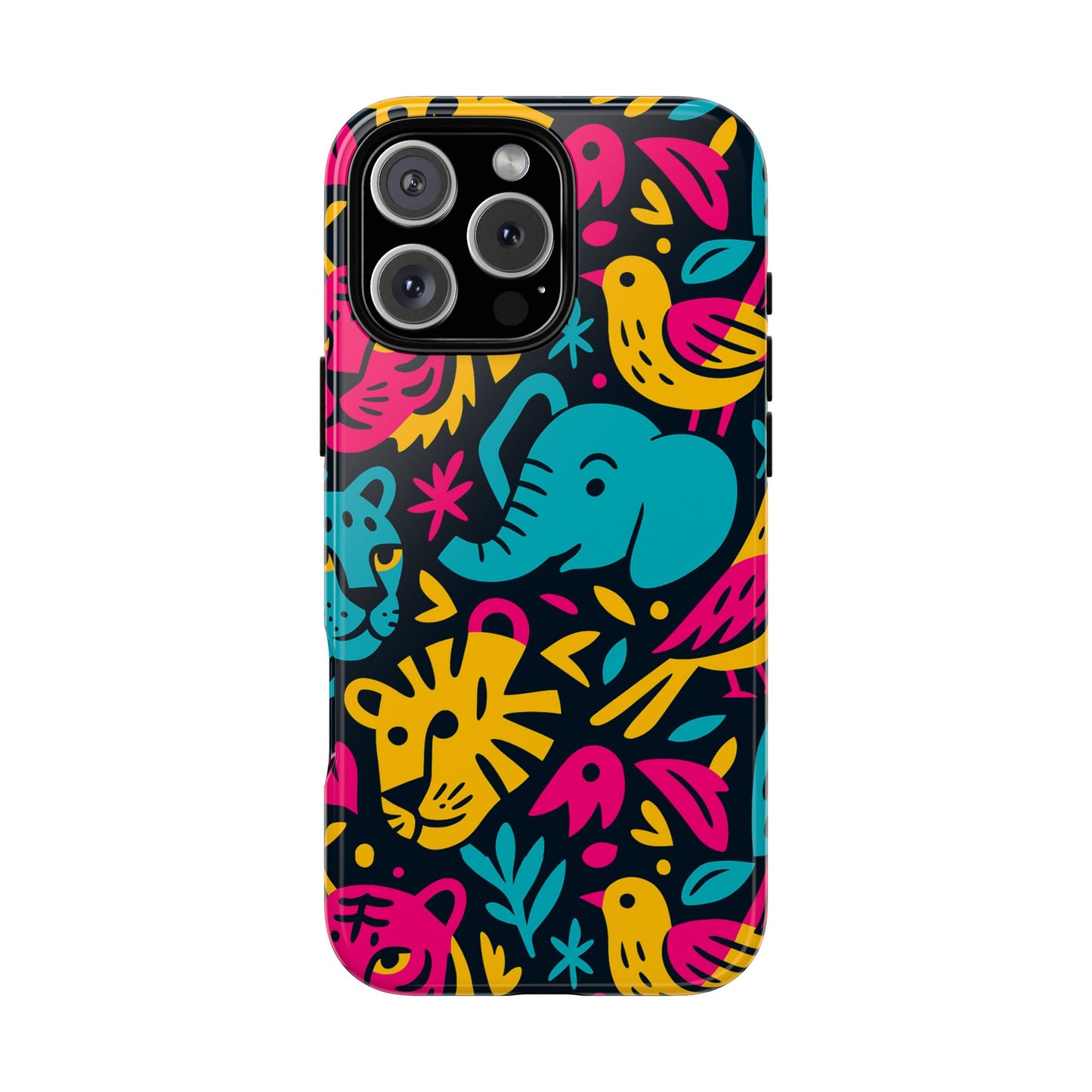 vibrant 3d animal print protective phone case colourful design for stylish protection compatible with iphone 13, 14, 15 & 16 – all models including pro, pro max & plus