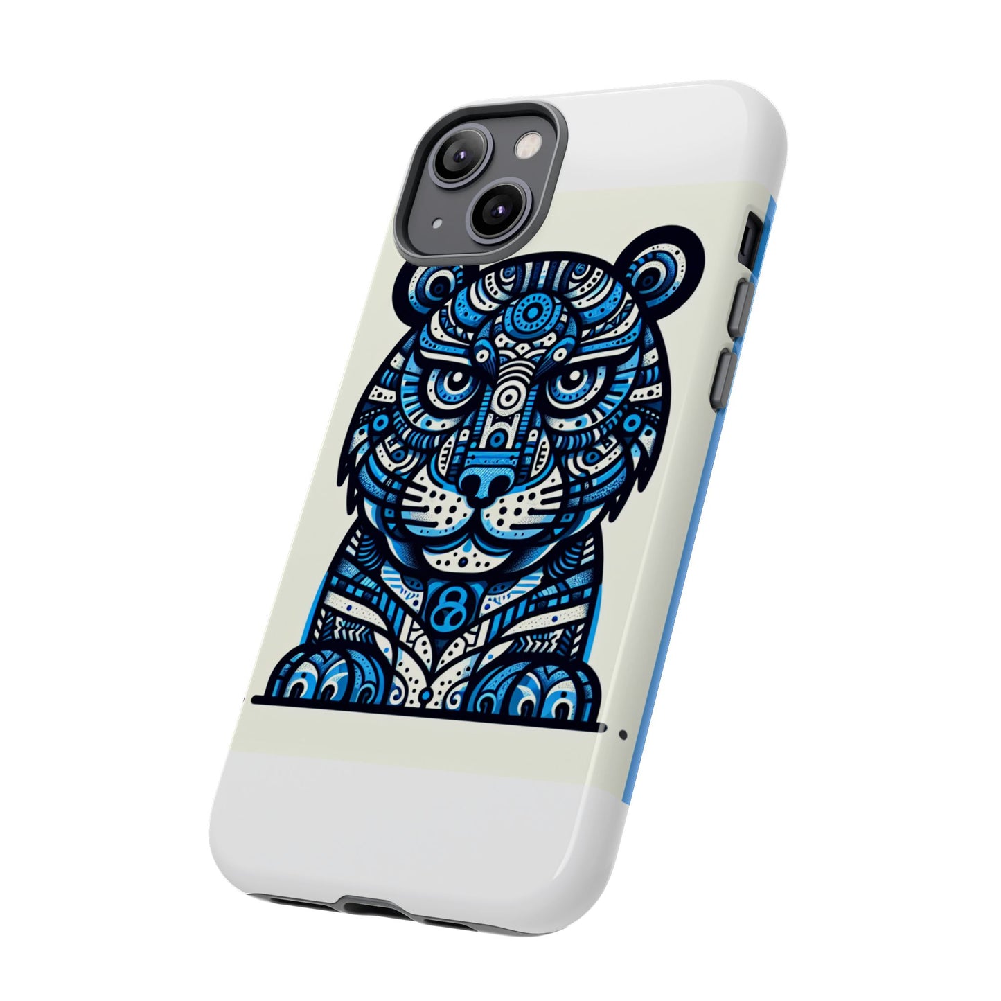 vibrant blue geometric tiger design phone case – stylish protection accessory for self-expression compatible with iphone 13, 14, 15 & 16 – all models including pro, pro max & plus