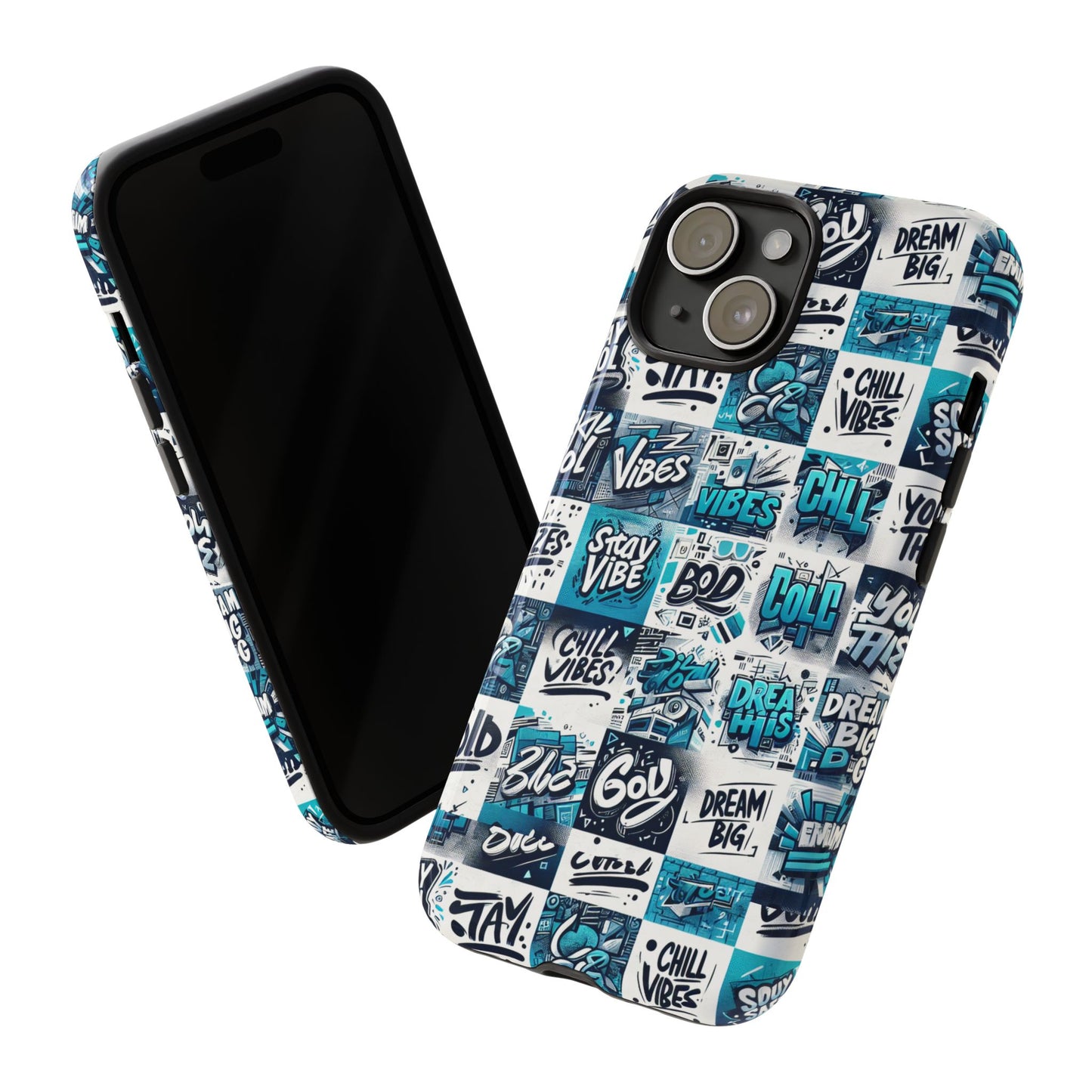 vibrant 3d wrap phone case in blue with playful retro design for stylish protection compatible with iphone 13, 14, 15 & 16 – all models including pro, pro max & plus