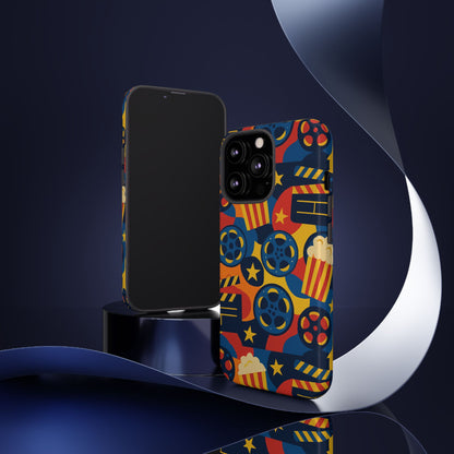 Vibrant Movie-Themed Protective Phone Case with Colourful Film Reel and Popcorn Design for Stylish Protection Compatible with iPhone 13, 14, 15 & 16 – All Models Including Pro, Pro Max & Plus