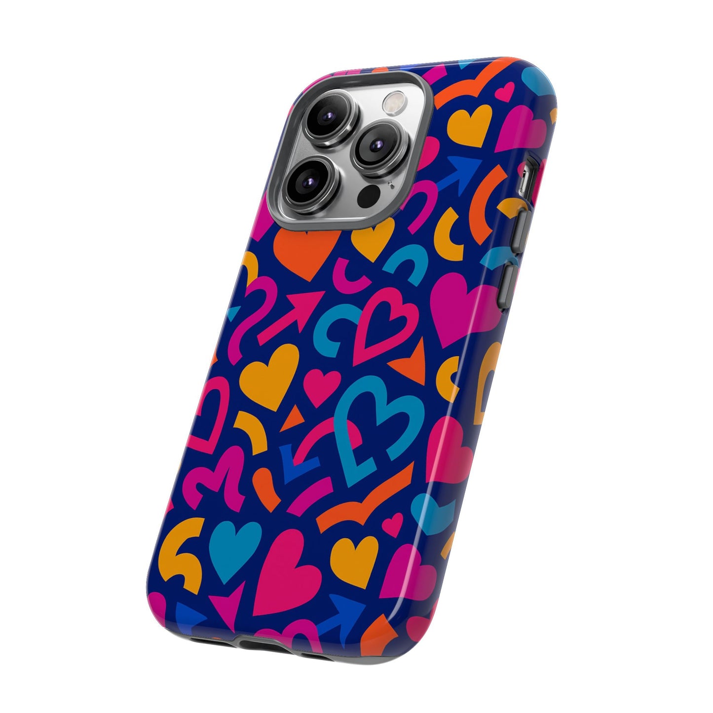 vibrant multicolour heart pattern protective phone case with 3d wrap design for stylish smartphone accessories compatible with iphone 13, 14, 15 & 16 – all models including pro, pro max & plus