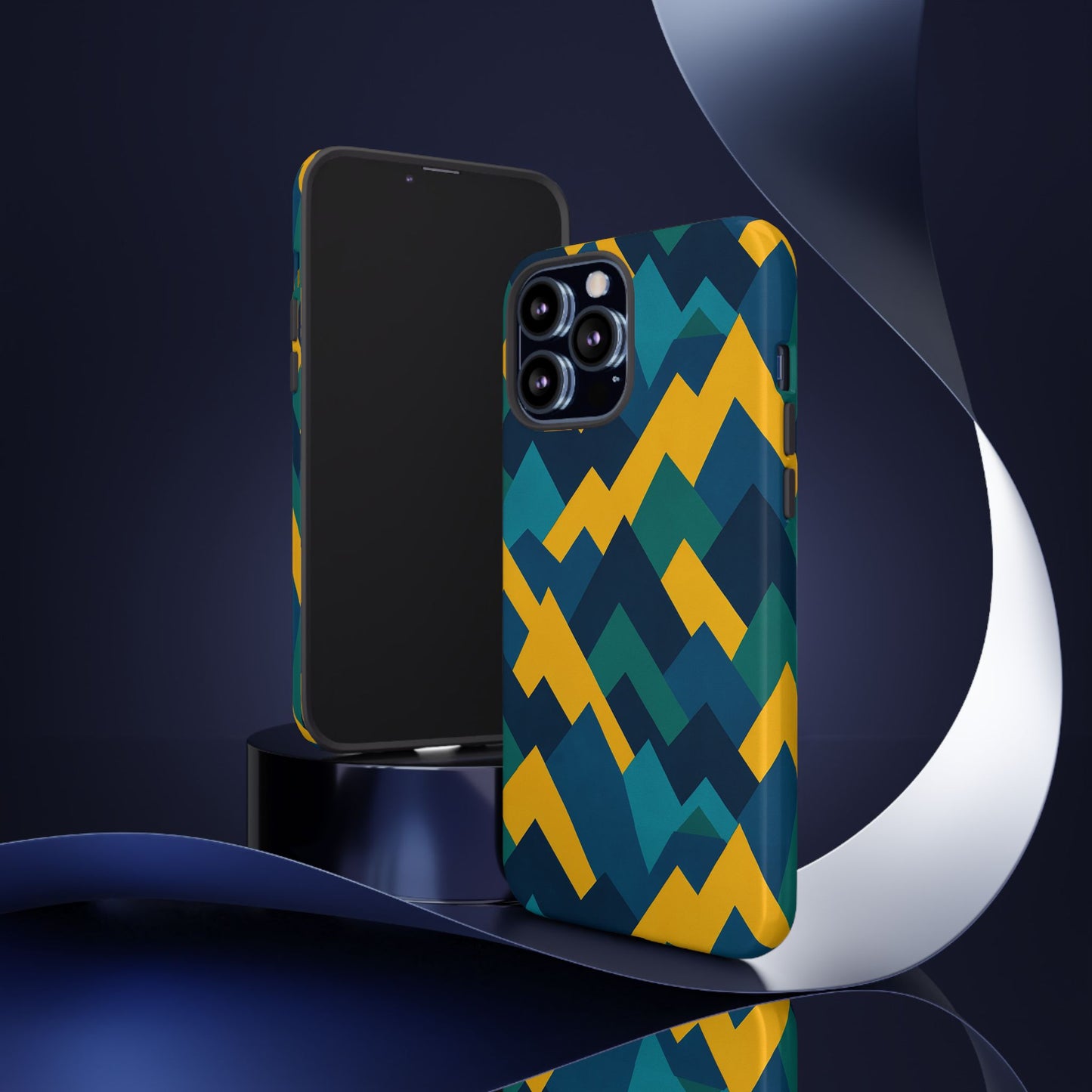 vibrant geometric mountain design protective phone case for unique style and durable protection compatible with iphone 13, 14, 15 & 16 – all models including pro, pro max & plus