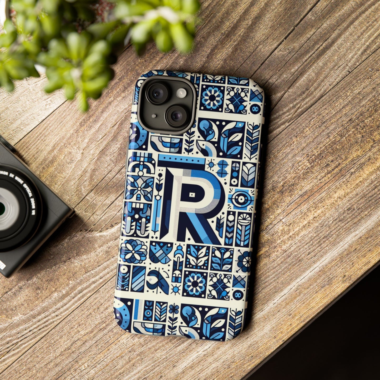 blue alphabet r phone case with 3d wrap and shock absorption for kids and teenagers