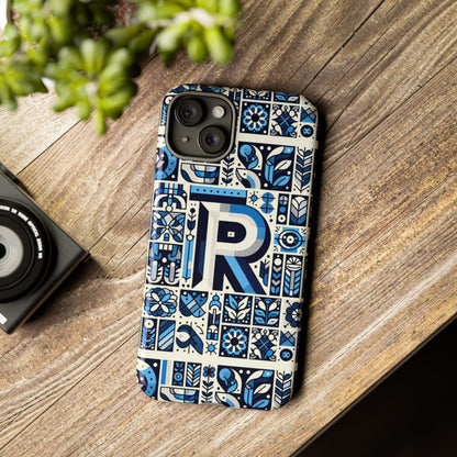 Blue Alphabet R Phone Case with 3D Wrap and Shock Absorption for Kids and Teenagers