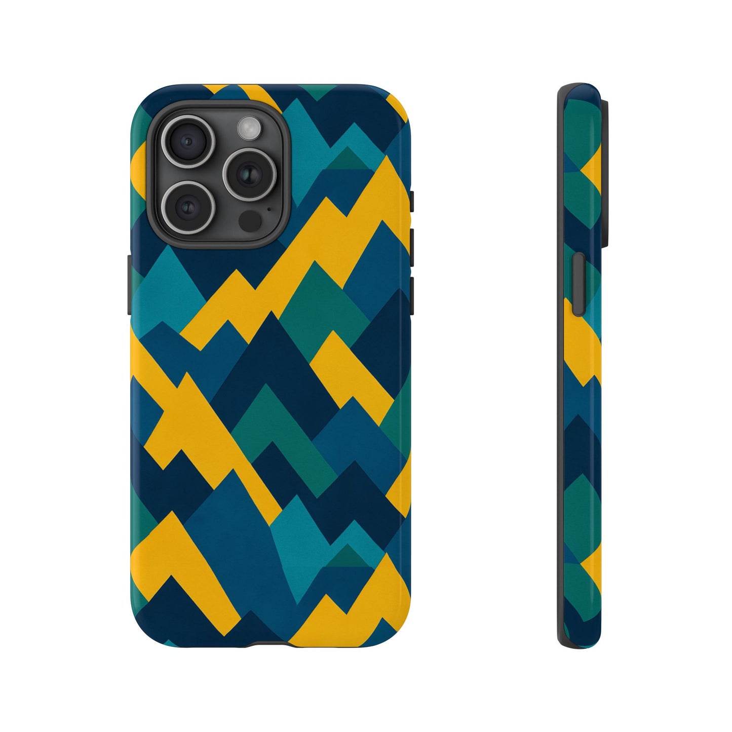 vibrant geometric mountain design protective phone case for unique style and durable protection compatible with iphone 13, 14, 15 & 16 – all models including pro, pro max & plus