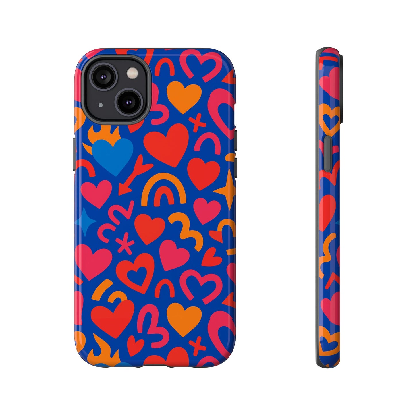 vibrant multicolour heart design protective phone case stylish accessory for self-expression compatible with iphone 13, 14, 15 & 16 – all models including pro, pro max & plus
