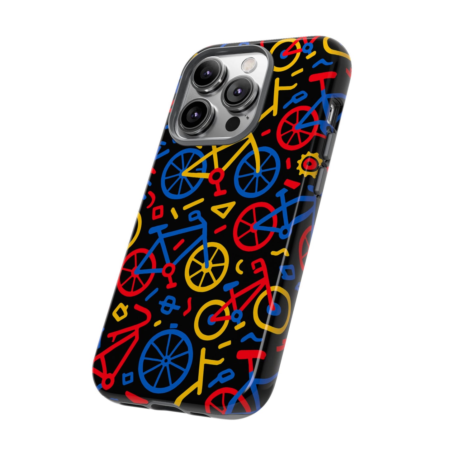 multicolour 3d bicycle phone case with retro design for stylish protection compatible with iphone 13, 14, 15 & 16 – all models including pro, pro max & plus