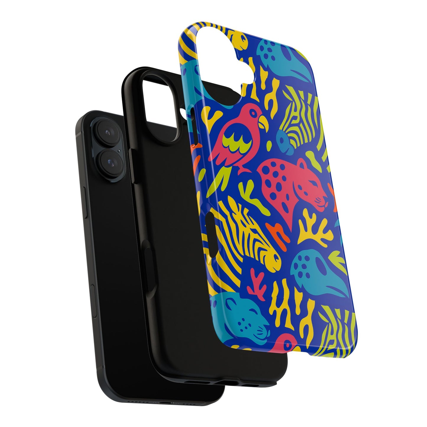 vibrant animal print protective phone case for stylish protection with multicolour design – compatible with iphone 13, 14, 15 & 16 – all models including pro, pro max & plus