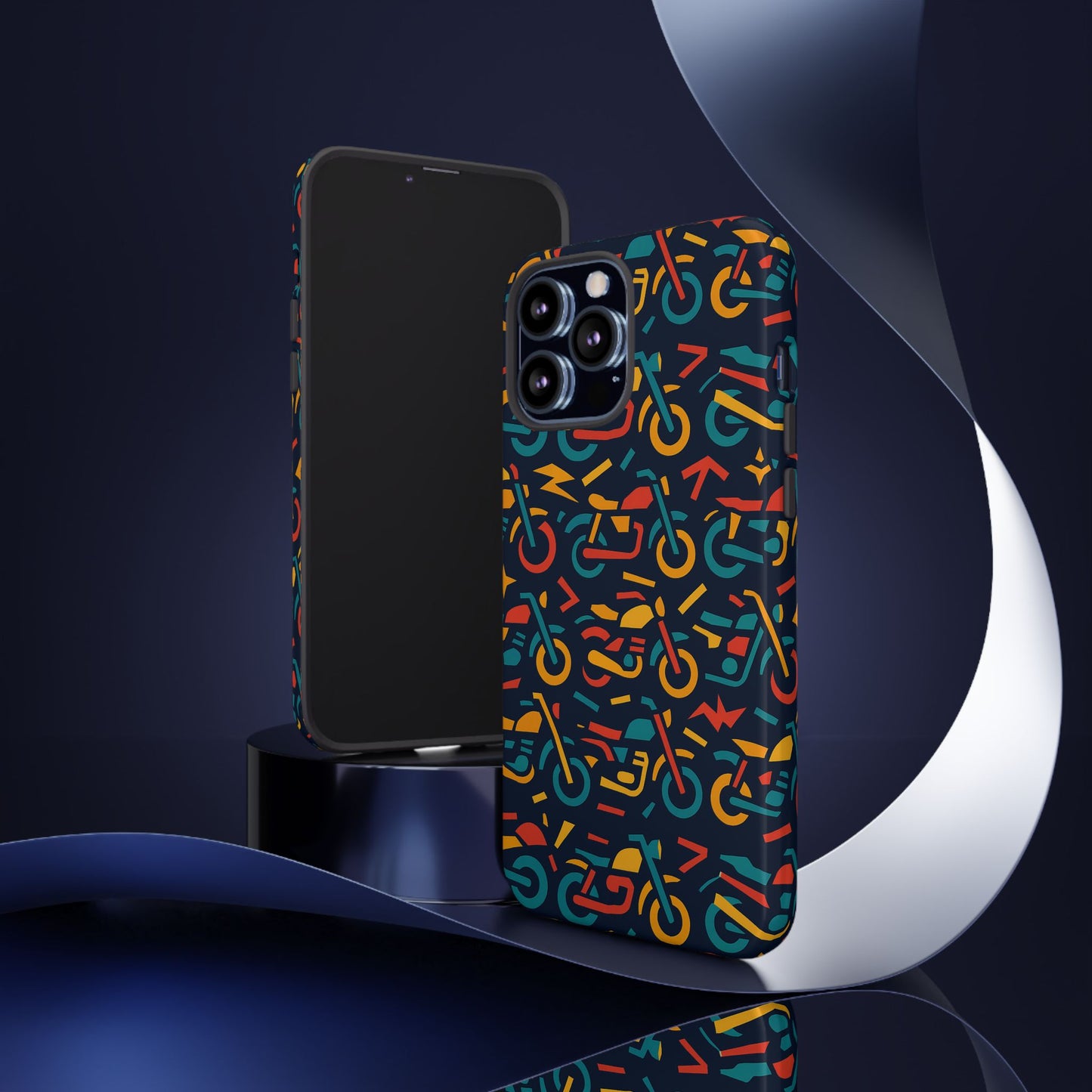 vibrant multicolour motorcycle design protective phone case for stylish protection – compatible with iphone 13, 14, 15 & 16 – all models including pro, pro max & plus