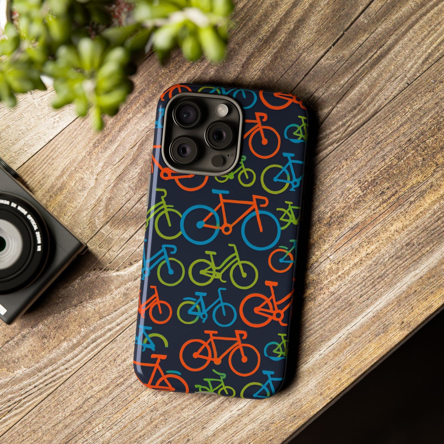 multicolour bicycle print protective phone case for smartphones – vibrant style and trendy accessory compatible with iphone 13, 14, 15 & 16 – all models including pro, pro max & plus
