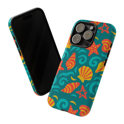 Vibrant Coastal Shell Pattern Protective Phone Case for Stylish Self-Expression Compatible with iPhone 13, 14, 15 & 16 – all models including Pro, Pro Max & Plus